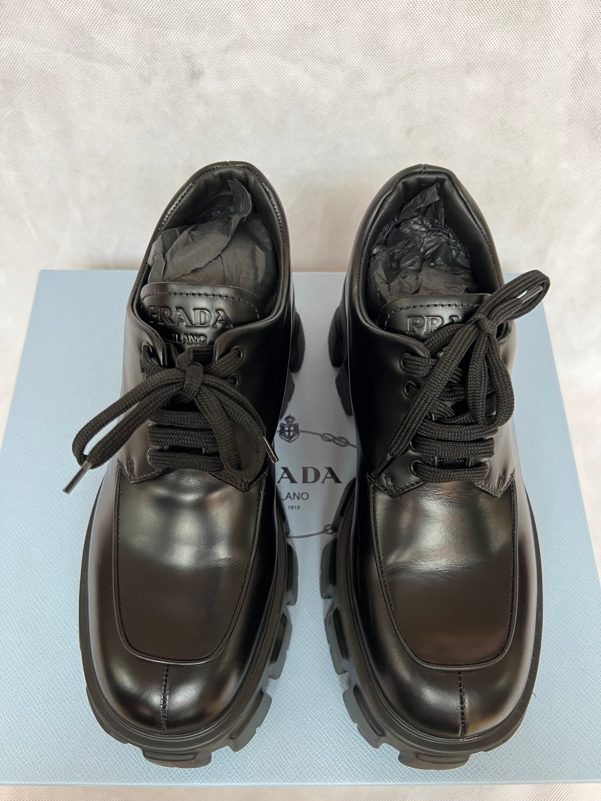 PRADA monolith black shoes second hand | Shop now WhatPeopleSay