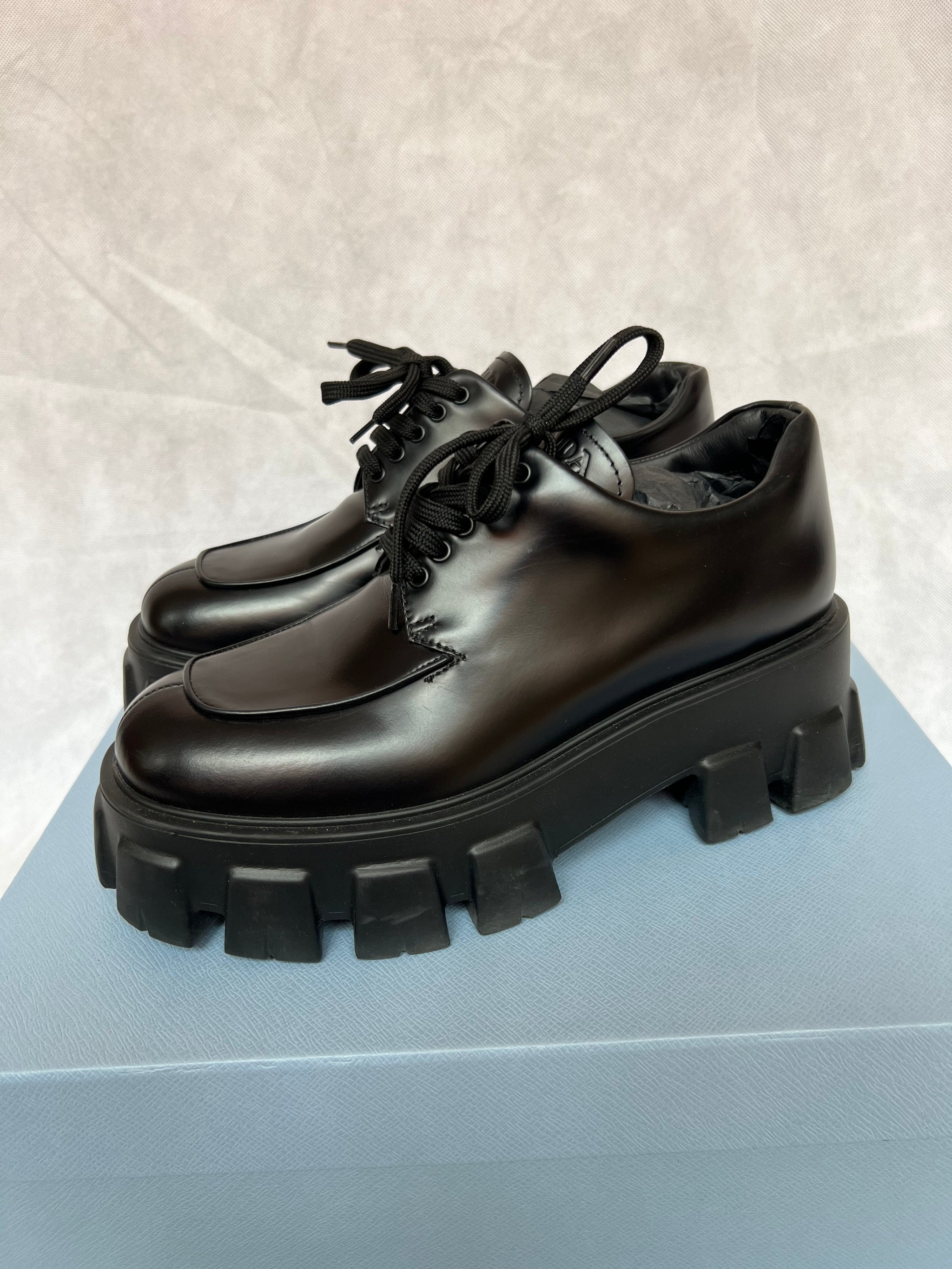 PRADA monolith black shoes second hand | Shop now WhatPeopleSay