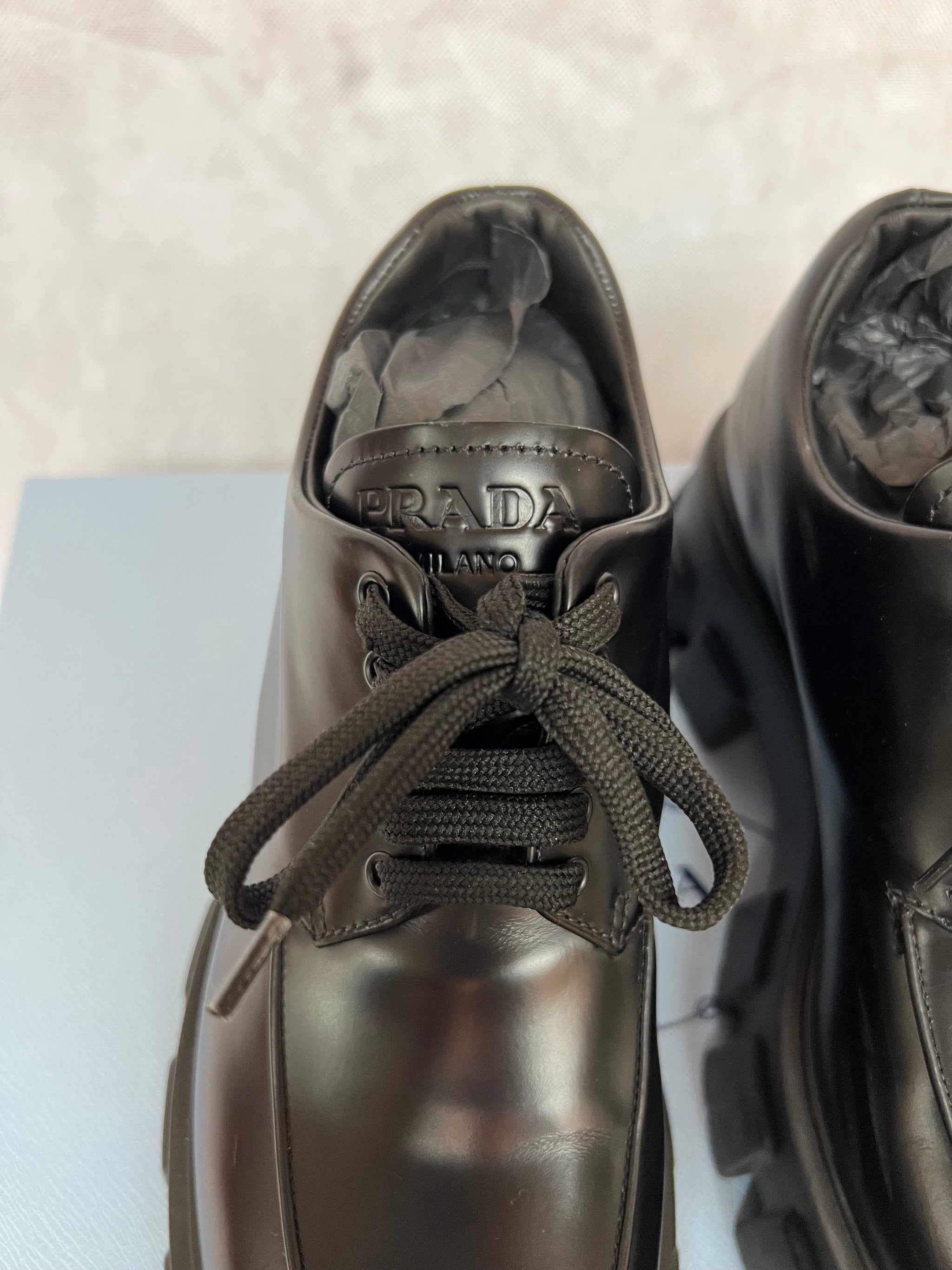 PRADA monolith black shoes second hand | Shop now WhatPeopleSay